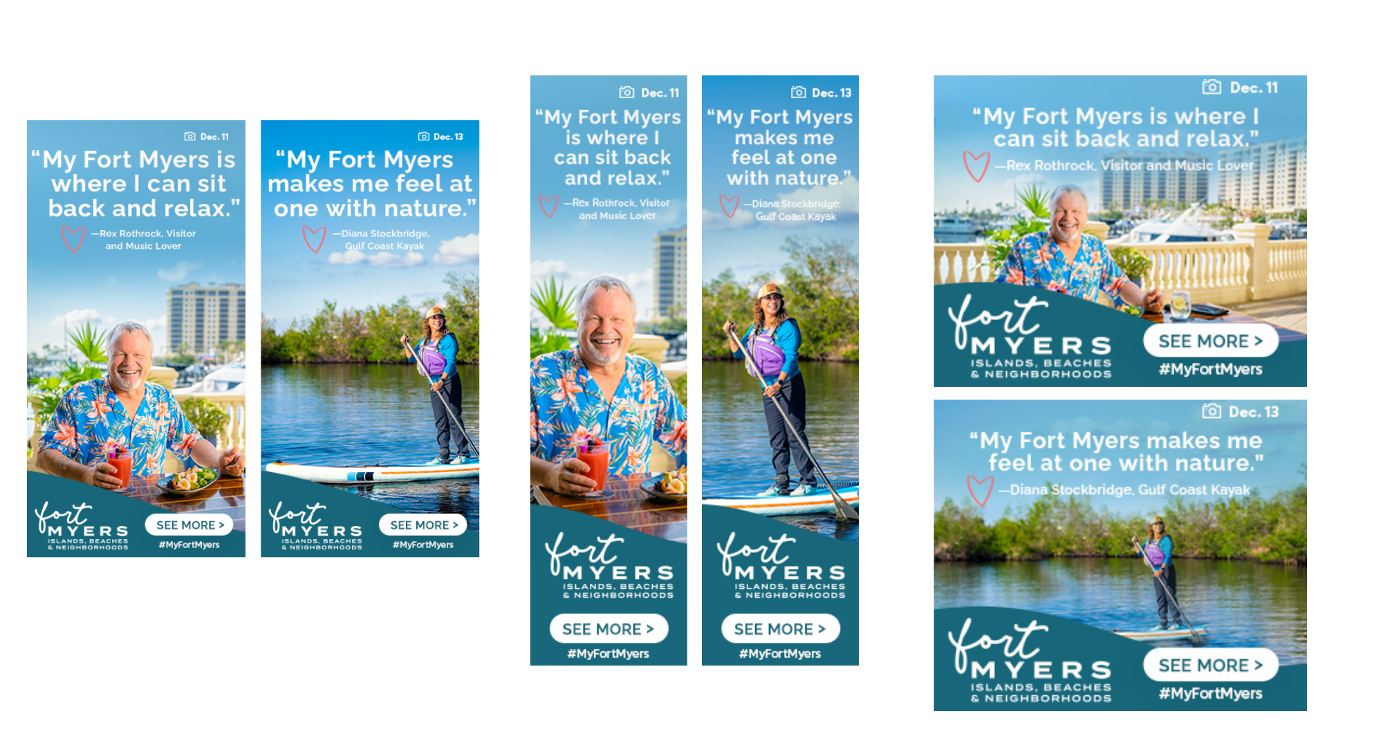 A sampling of static banner ads featuring Rex + Diana from the My Fort Myers Campaign