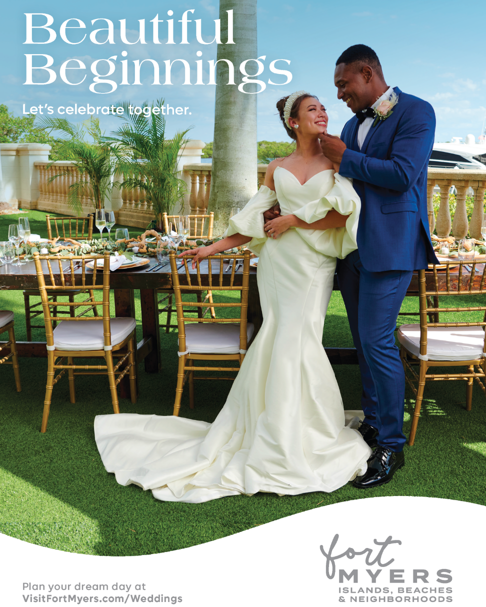 A weddings print ad featuring a couple at Westin Cape Coral 