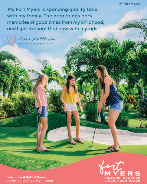 A print ad featuring a family playing mini golf