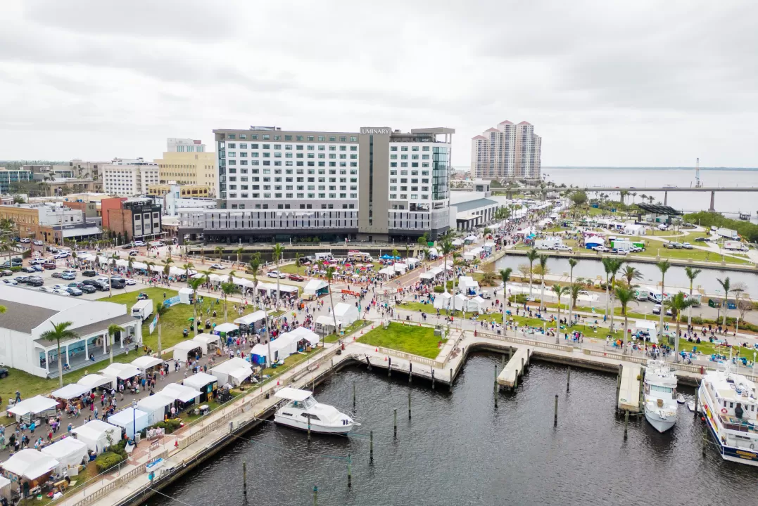 Saturday of ArtFest 2023, a shot of the streets filled with artist booths and attendees.