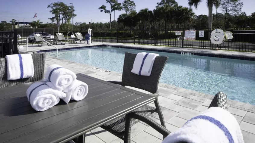 Relax in our outdoor pool and sun deck 