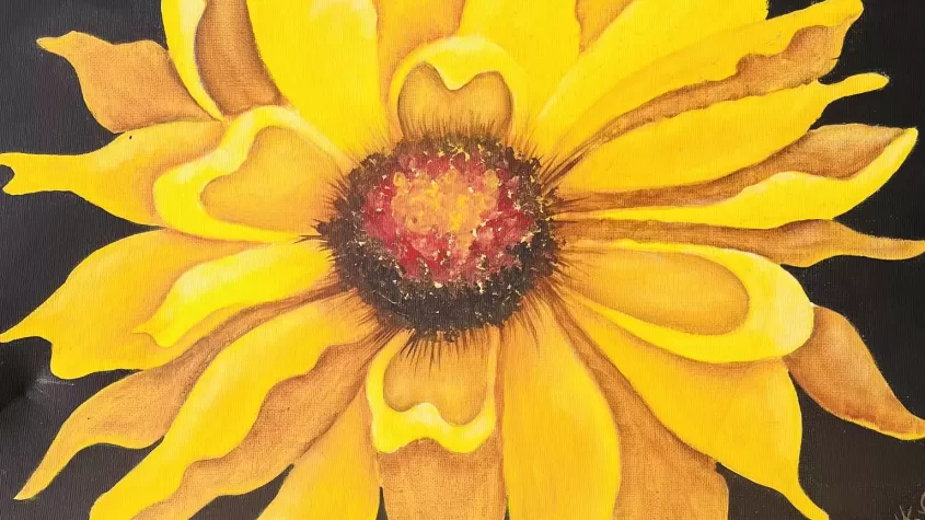 acrylic painting of a bright yellow sunflower