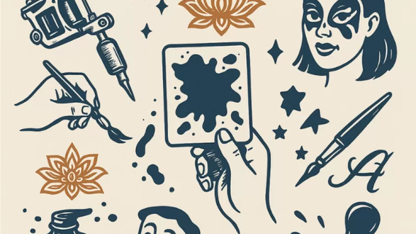 white background with tattoo type images of horror themed images