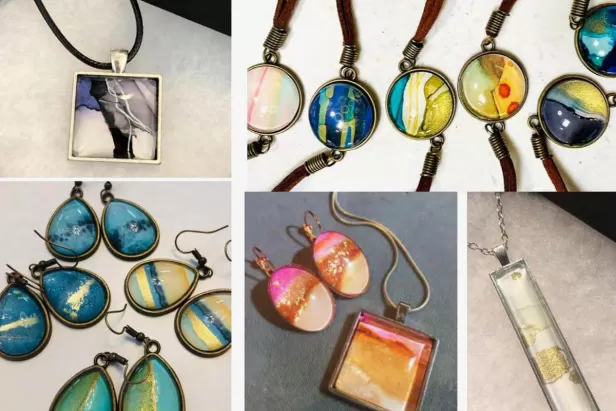 five images of jewelry in bright colors
