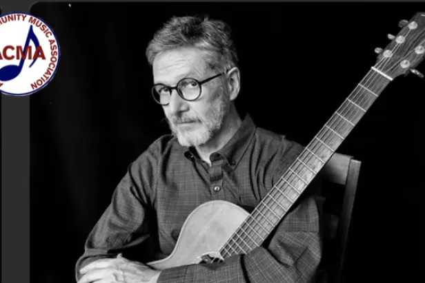 Musician Pierce Pettis with guitar and ACMA logo in corner.
