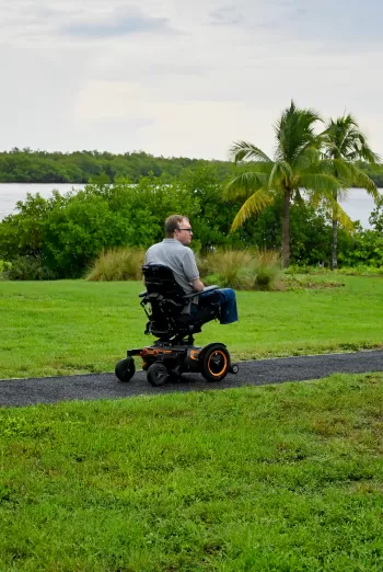 Person in a wheelchair at a park