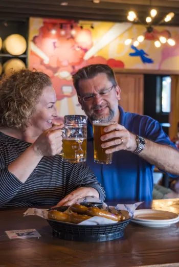 Friends cooling off at a brewery                    