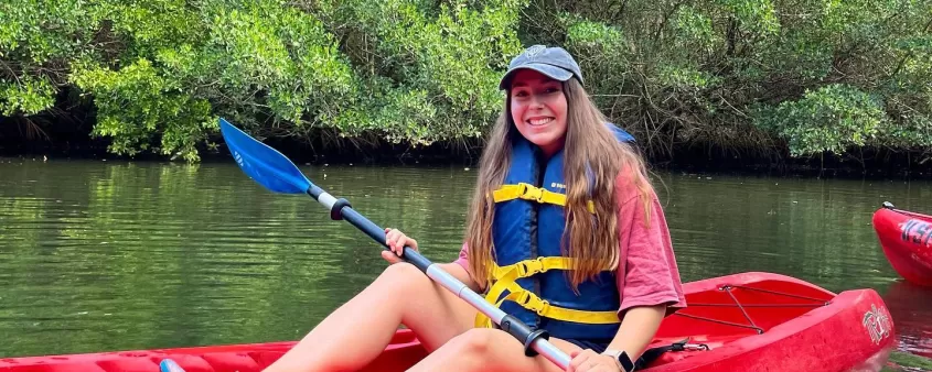 femme, kayak, eau, nature, koreshan, parc