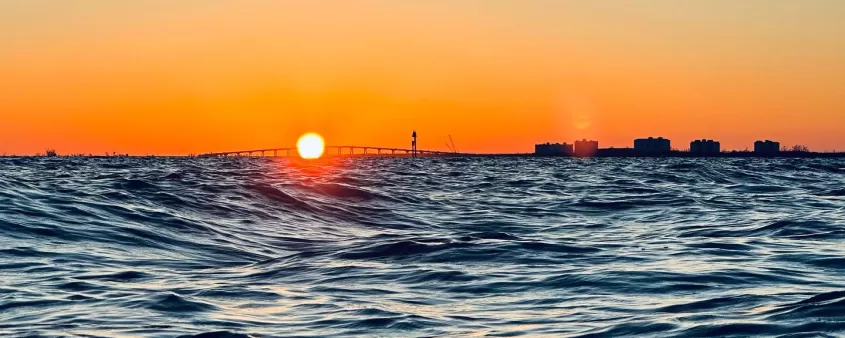 Coucher de Soleil Plage Vagues Pont