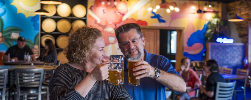 Friends cooling off at a brewery                    