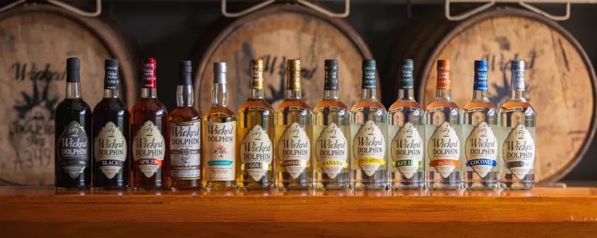 The award-winning Wicked Dolphin Distillery offers free tastings and tours