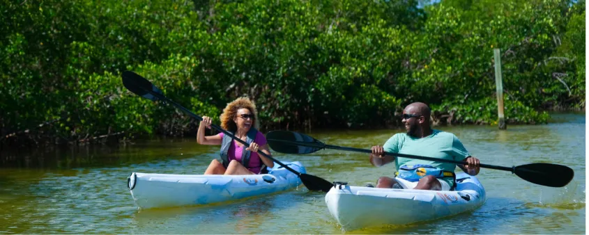 A couple enjoys a paddling adventure on Sanibel Island