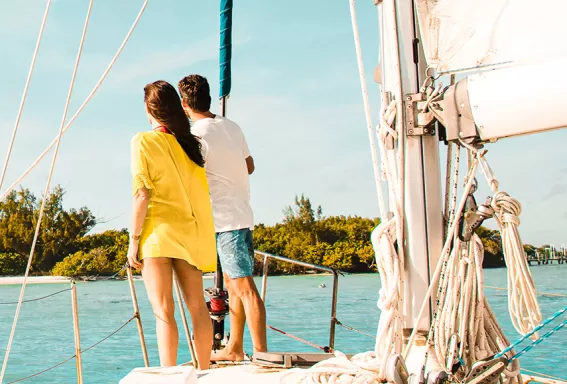 Pareja, posición, en, un, barco