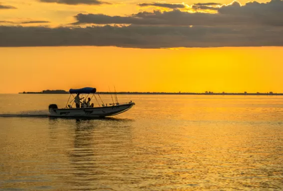 boat in pine island at sunset