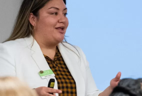 Crystal Wanke speaks at a Guests First training class