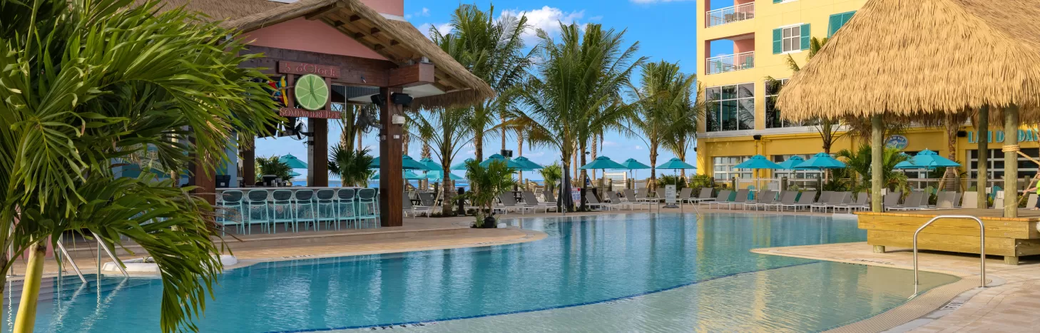 Fins Up! Beach Club pool and tiki bar