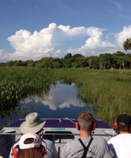 Visitors enjoy an airboat ride in the world-famous Everglades.