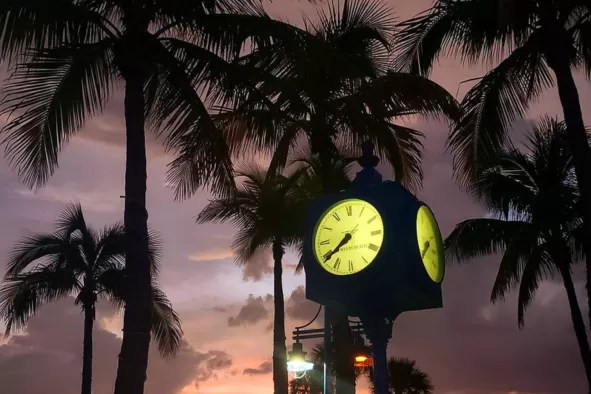The clock at Times Square on Fort Myers Beach