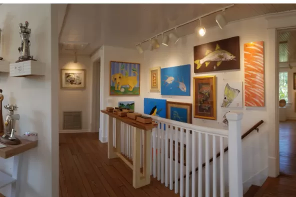 Works of art adorn the shelves and walls at Island Art Gallery