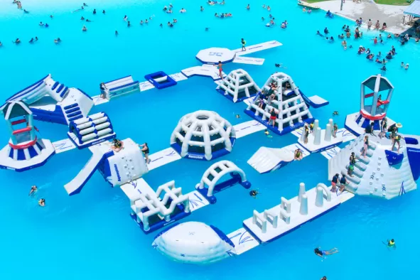 The water obstacle courses at Brightwater Lagoon