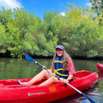 femme, kayak, eau, nature, koreshan, parc