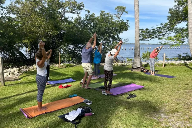 Visitors can enjoy a soothing yoga experience along the water in a special class. 
